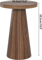 Round Fluted Accent End Table, Pedestal Side Small for Living Room, Mid Century Modern Night Stand, Wood Nightstands for Bedroom (Big Walnut)