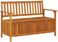 Patio Storage Bench 47.2" Solid Acacia Wood Outdoor Bench Seat with Armrests and Backrest, Garden Bench for Front Porch Furniture and Patio Furniture Storage