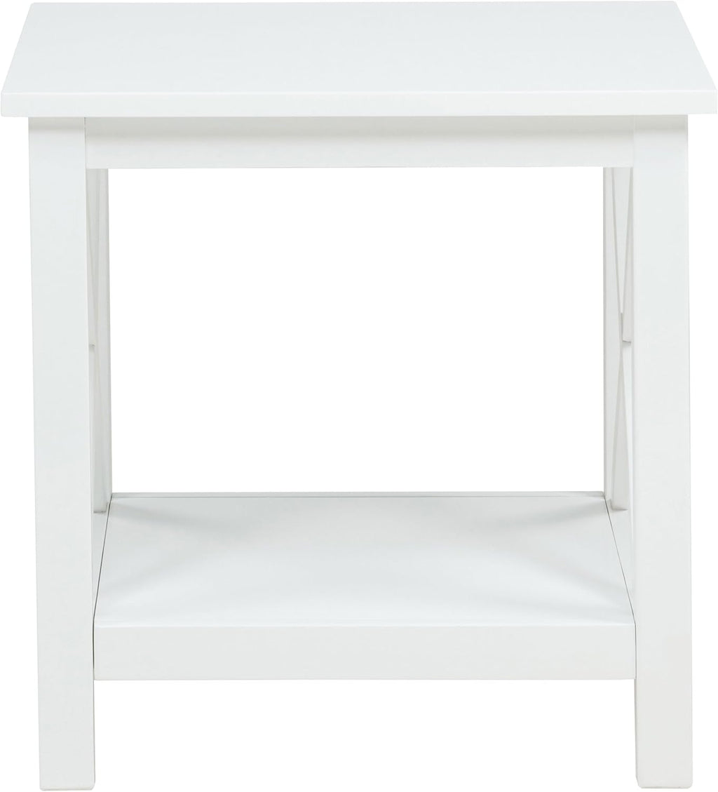 Coaster Home Furnishings - Skyview - Wood - Square End Table with Open Shelf, X-Frame Base and Coastal Style - Living Room - 20-Inch - White - 722087