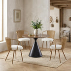 Rattan Dining Chairs,Upholstered Boucle Cushion with PE Cane Wing Back Kitchen Chair,Modern Dining Room Chair with Wood Metal Legs for Kitchen,Beige White Set of 4
