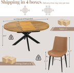 7-Piece Extendable Round Dining Table with Chairs Set for 6, 43"-59" Kitchen Dining Table Set with Heavy Duty Leg for Dining Living Room Apartment(Oak Table + 6 Brown Chairs)