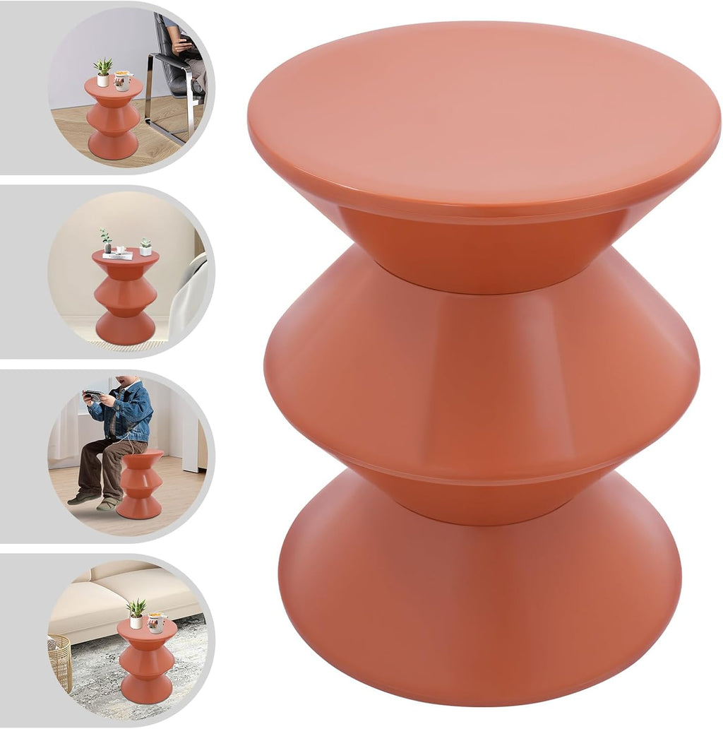 17.7 inch Modern Round Side Table Round End Table, Pedestal Circle Accent Tables Geometric Coffee Table Hourglass Shaped Sofa Stool for Living Room Bedroom Office Apartment Yards, Orange