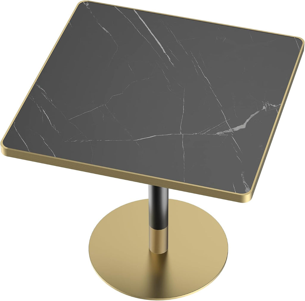 SSLine Square Dining Table for 2 Modern Luxury Marble Sintered Stone Kitchen Table for 2-4, Small 31.5" Bistro Tulip Table with Faux Marble Top and Gold Metal Pedestal Base