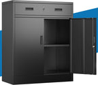 Metal Storage Cabinet, 36" Locking Steel Cabinet with 1 Drawers and 1 Adjustable Shelves for Garage, Home, Office, Kitchen (Black, 36" H x 28" W x 16" D)