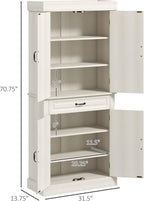 HOMCOM 71" Freestanding Kitchen Pantry Cabinet, Tall Storage Cabinet with 4 Doors and Drawer for Dining Room, Distressed White
