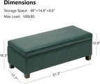 51 Inch Storage Ottoman, Storage Bench with Safety Hinge, Upholstered Synthetic Leather Ottoman Bench for Bedroom, Living Room, Entryway, Hallway, Foot Rest, Support 500lbs
