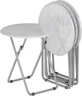 TV Trays Table Set of 4 Round Portable Folding TV Tray Table TV Dinner Tray with Sturdy MDF, No Assembly Required, 17.5 x 17.5 x 26 in (White Marble, 4Pcs)