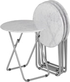 TV Trays Table Set of 4 Round Portable Folding TV Tray Table TV Dinner Tray with Sturdy MDF, No Assembly Required, 17.5 x 17.5 x 26 in (White Marble, 4Pcs)