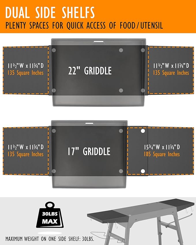 Blackstone Griddle Stand for 17”or 22”, Industrial Grade Metal Blackstone Grill Table Stand, with Tool Rack, Paper Towel Holder Trash Bag Holder, for Outdoor Camping Garden Lawns Collapsible Griddle