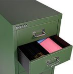 Bisley 6-Drawer Steel MultiDrawer Cabinet - Olive Green | Chrome Pull Handles with Label Holders, Powder-Coated Steel, Removable Drawers, Fits Under Most Desks, Labels Included