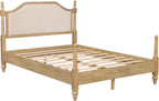 WAMPAT Queen Size Platform Bed Frame with Upholstered Headboard for Bedroom, Wood Bed Frames with Wooden Slat Support and Large Under Bed Storage, No Box Spring Needed, Easy Assembly, Oak