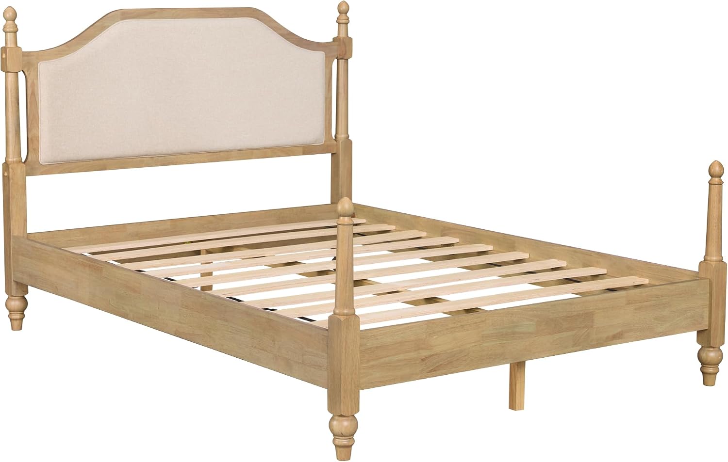 WAMPAT Queen Size Platform Bed Frame with Upholstered Headboard for Bedroom, Wood Bed Frames with Wooden Slat Support and Large Under Bed Storage, No Box Spring Needed, Easy Assembly, Oak