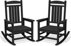 KINGYES Oversized Outdoor Rocking Chairs Set of 2, HDPE Porch Rocker, Black | - Rocking Chairs for Outdoor with Wide Seat - 350LBS Support for Adults