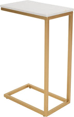 Jofran Aurora Marble Top C-Table Set of 2 with Iron Frame, Modern Accent Side Table for Living Room Bedroom, Gold