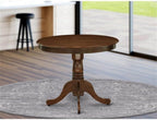 BOWERY HILL Traditional Round Rubberwood Dining Table, 36" W x 36" D x 30" H, Walnut Finish, Pedestal Base, Durable Small Kitchen or Dining Room Table, Space-Saving Antique Design