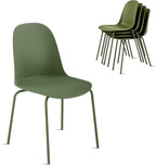 KISLOT Dining Chairs Set of 4, Plastic Outdoor Dining Room Chairs with Metal Legs, PP Anti-UV Stackable Patio Chairs with Ergonomic Back for Kitchen Swimming Pool, Easy Assembly, Green