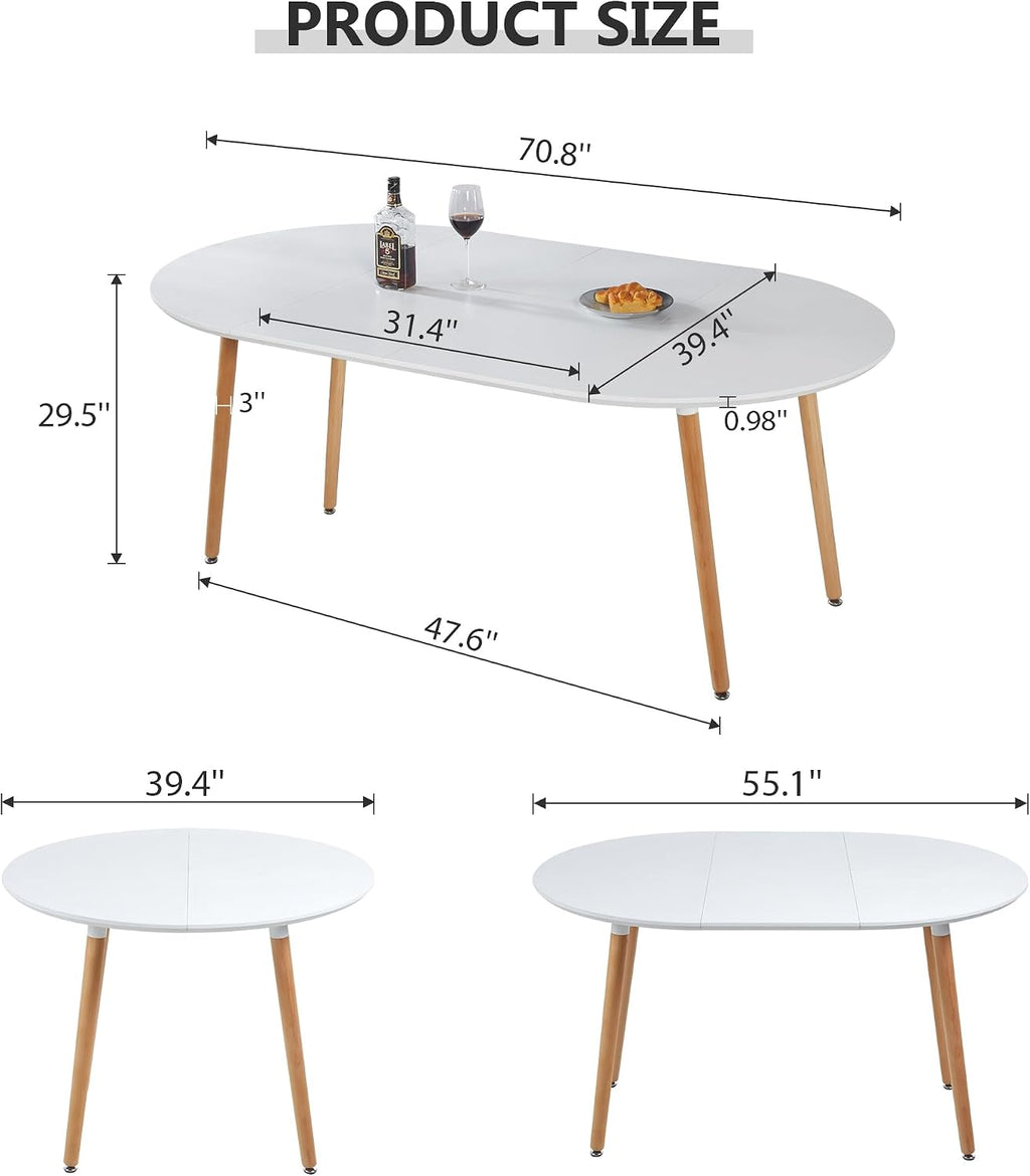 Modern 40"-71" Extendable Oval Dining Table for 4-8, MDF Top with Metal Frame, Space-Saving Expandable Kitchen Table for Home, Office, or Conference Room, Scratch-Resistant & Easy to Assemble