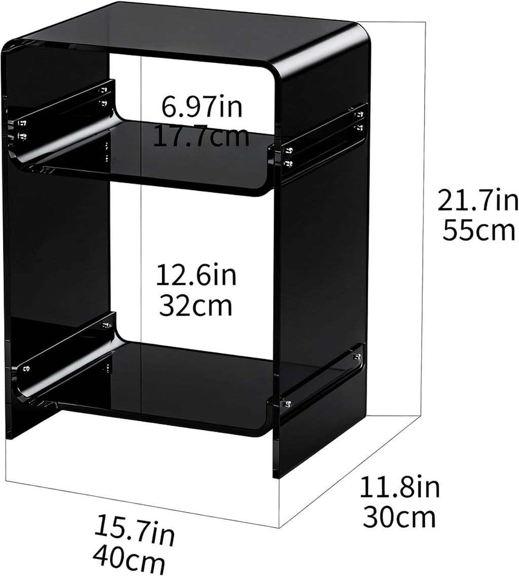 Acrylic Record Player Table with Storage Shelf, Clear Side Table Nightstand (Black, Medium)