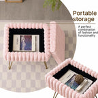Faux Fur Storage Ottoman, Modern Soft Footstool, Storage Bench with Metal Legs, Vanity Seat, Fur Stool, Ottoman Coffee Table, Makeup Chair, Vanity Stools for Bedroom (Pink)