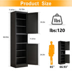 Ckzbx Tall Narrow Storage Cabinet 66.93" H Tall Bathroom Cabinet Metal Pantry Cabinets, 4 Adjustable Shelves for Kitchen, Home Office, Living Room, Dinning Room (16 inches Wide Black)