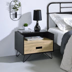 One Drawer Nightstand with Open Compartment, Oak and Black,for Small Spaces