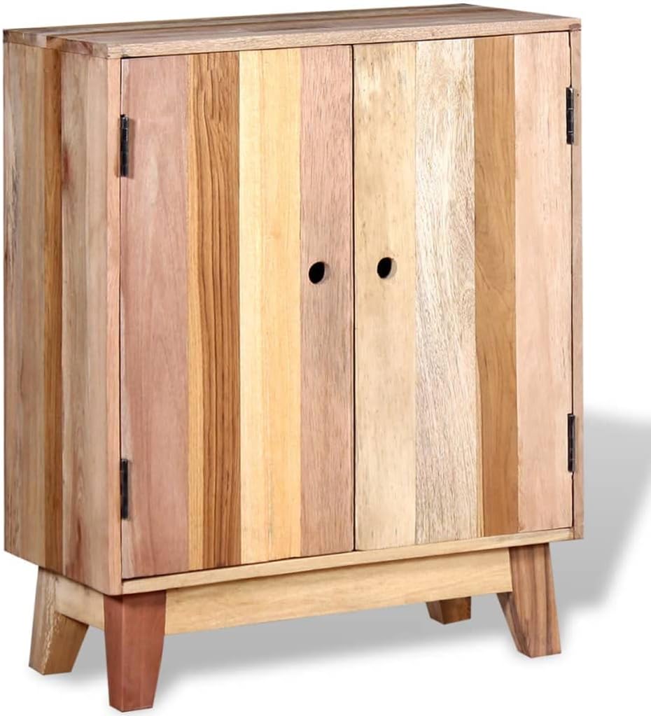 Retro Solid Reclaimed Wood Sideboard with Ample Storage, Handmade Craftsmanship and Durable Lacquered Finish in Warm Brown and Beige Tones for Living Room Dining Room Bedroom