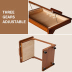 CozyDH Bedroom Side Table - Wooden End Tables Bedroom, C Shaped End Table with Wheels, Small Rolling Table for Bedside, Skinny Tray Desk for Sofa/Couch/Living Room, Teak