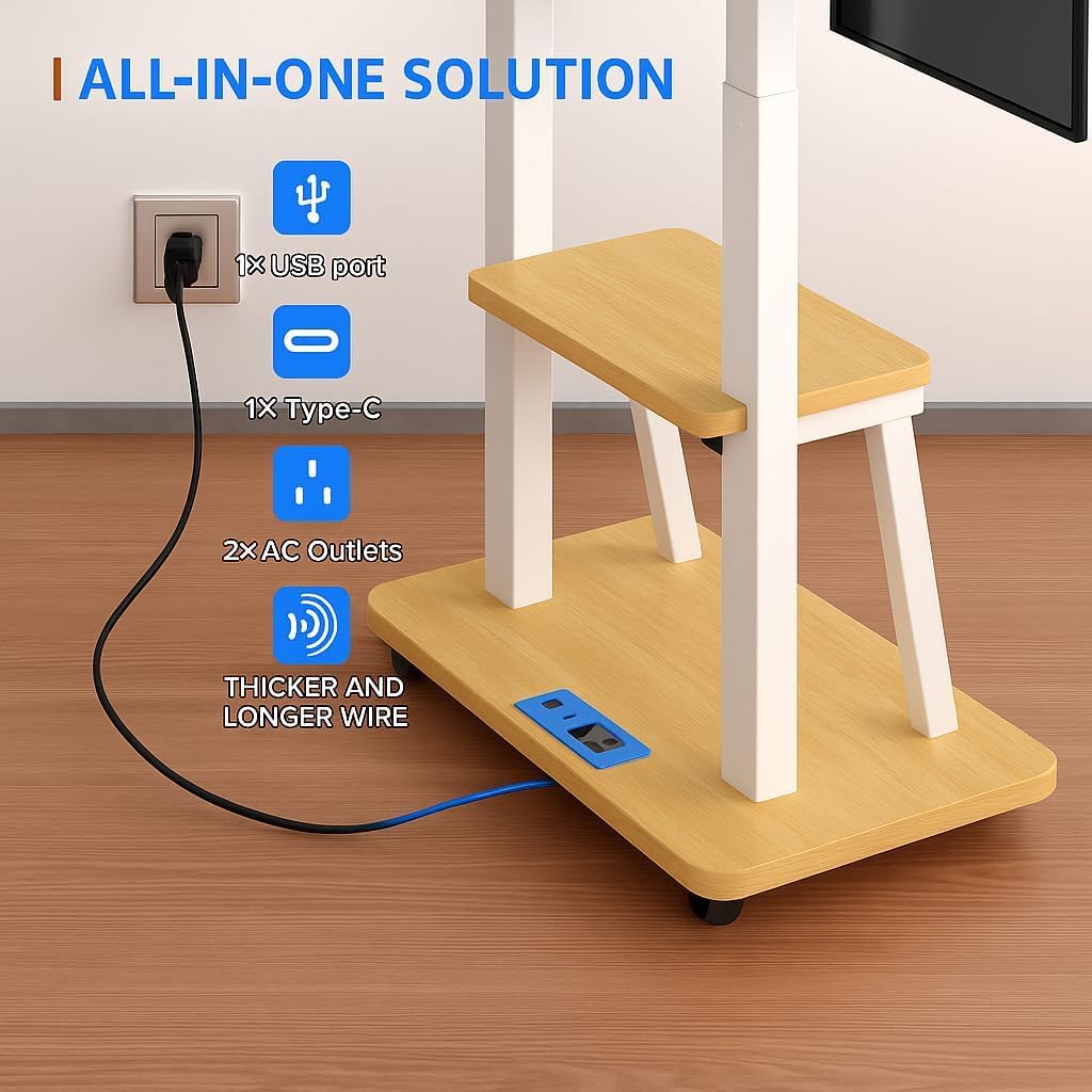 Rolling TV Stand for 32-80 Inch TVs, TV Cart with Power Outlet | TV Stand for Living Room, Outdoor TV Stand with Wheels, TV Stands for LCD OLED 4K Flat/Curved Panels Max VESA 600x400mm
