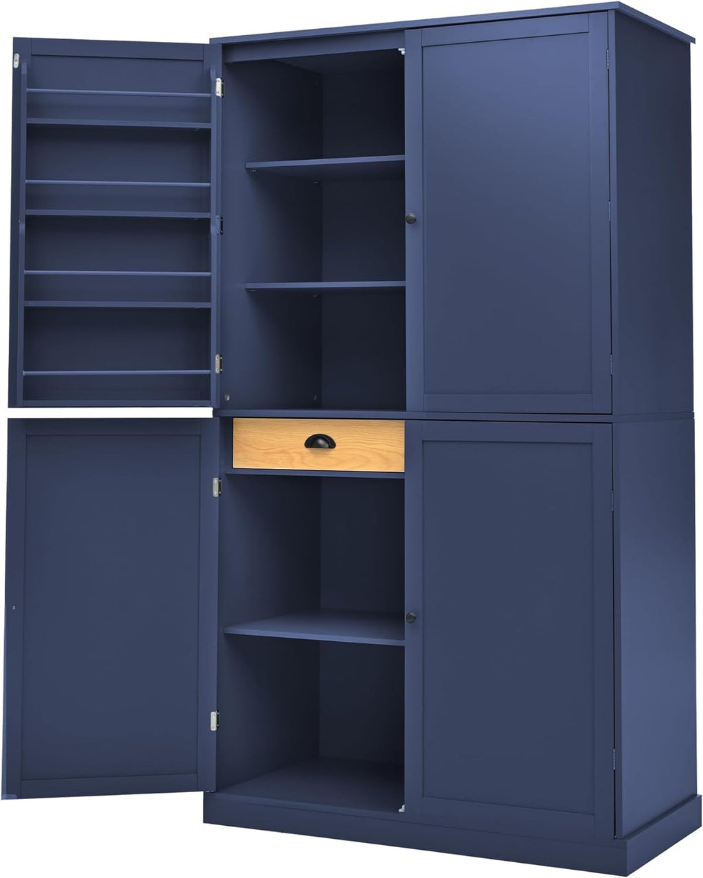 71.3'' Tall Wood Kitchen Pantry, Farmhouse Food Pantry Cabinet with 8 Door Shelves / 2 Drawers, Freestanding Large Cupboard with Adjustable Shelves for Kitchen Dining Room, Blue