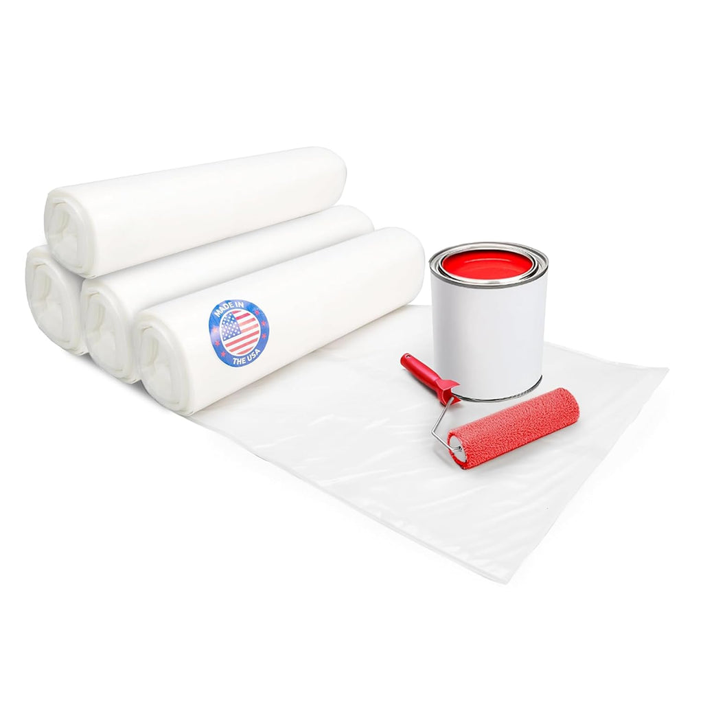 Plastic Sheeting 4 mil, 4' x 50' (200 sq.ft.), Pack of 4 - Thick Semi-Clear Plastic Sheeting for Construction, Painting, Drop Cloth, Slide&Slip - Heavy Duty LDPE Film Roll by IDL Packaging