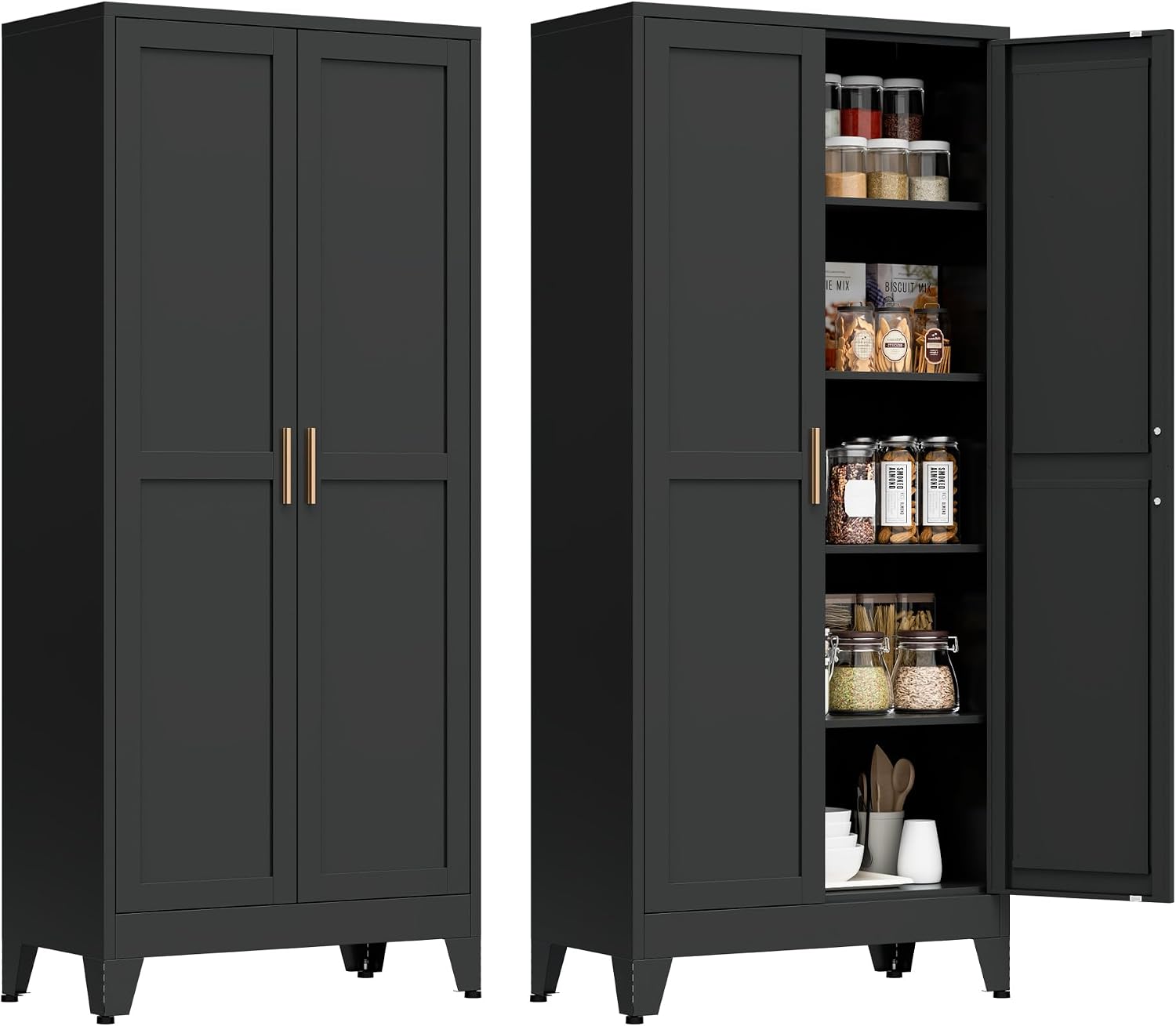 71” Tall Metal Kitchen Pantry Cabinet, Kitchen Storage Cabinets, Steel Cupboard with 2Doors and 4 Adjustable Shelves for Dining Room, Bathroom, Living Room