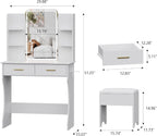 Small Vanity Desk with Mirror and Lights, Makeup Vanity with LED Lights, White Vanity Mirror with Lighted Desk and Chair, 3 Lighting Adjustable Compact Dressing Table with Mirror for Women, Girls
