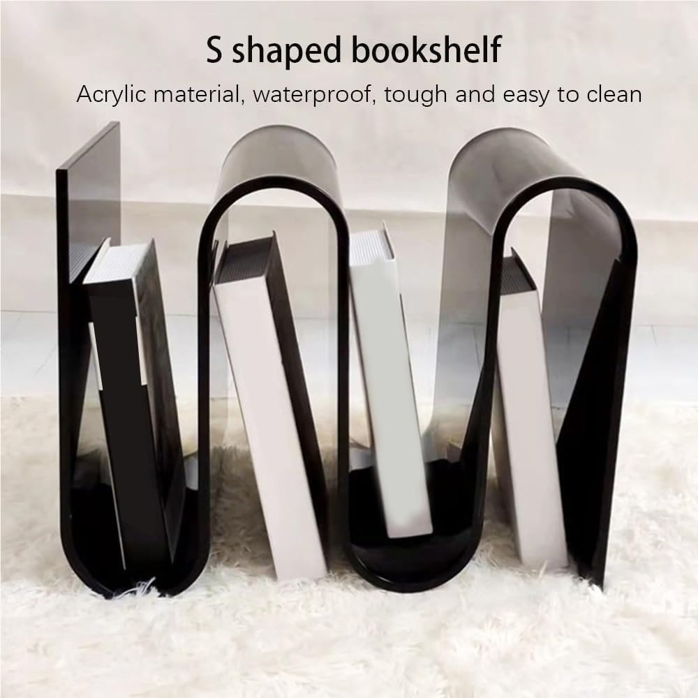 S Shaped Acrylic Side Table, Sleek Nightstand, Acrylic Coffee Table, Clear Bedside Table, Magazine Bookshelf, End Table for Living Room, Bedroom, Study, Patio(Orange)