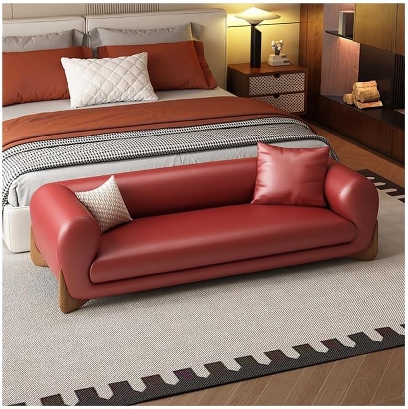 Modern Bed End Stool Leather Sofa Bench Bedroom Clothing Store Cloakroom Bedside Entryway(Red,Medium)
