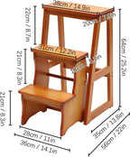 Folding Library Ladder Chair, 3-Step Stool Stepladders Lightweight Portable Multi-Functional Wood Step Ladder for Home,Kitchens, Garages (Honey)