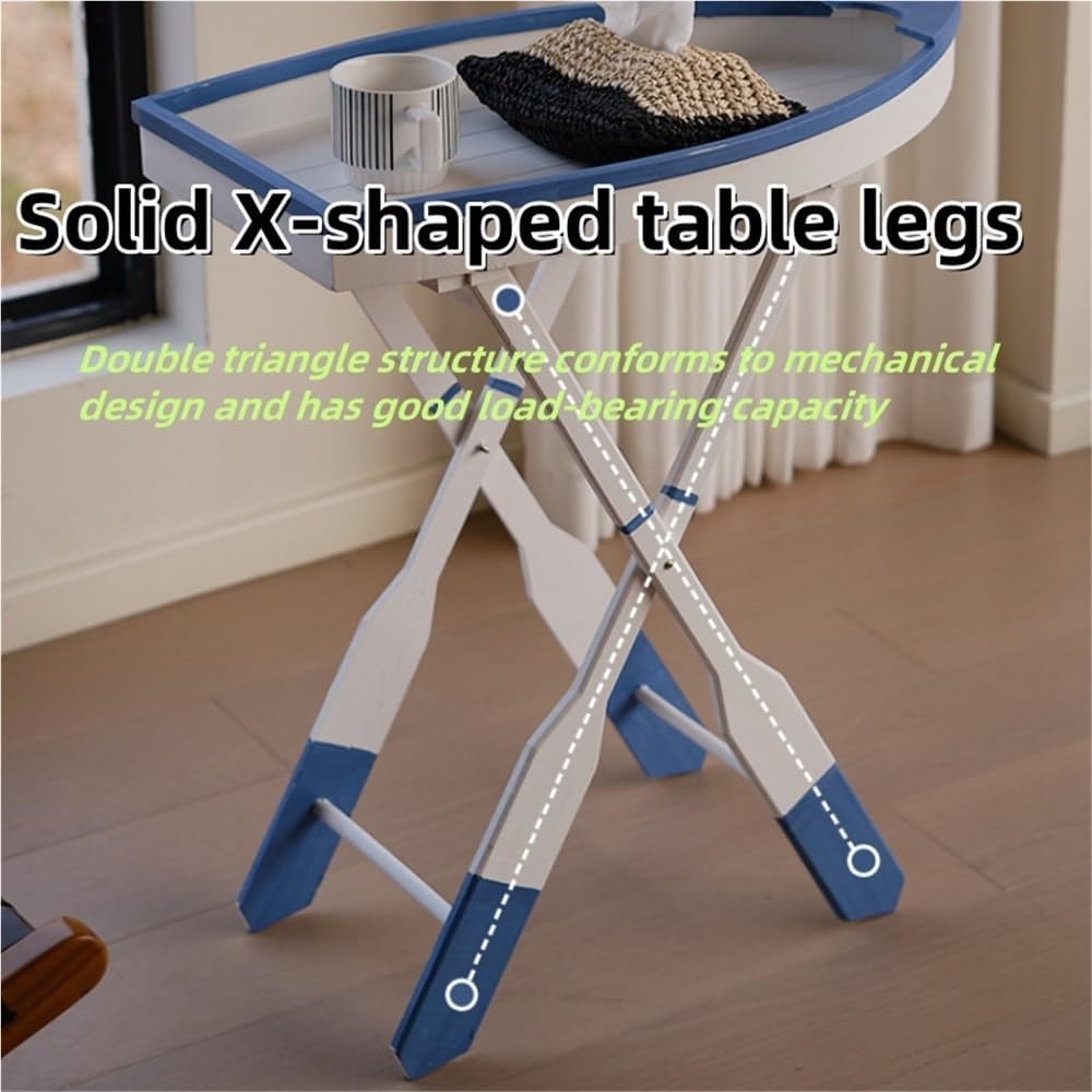 Wooden Ship Shape Side Table, Small Tables for Small Spaces, End Table for Living Room, Bedroom, Balcony, Modern Side Table, Foldable Accent Table with Oar Legs