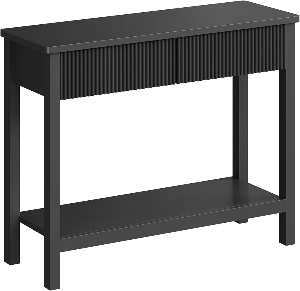 HOOBRO 39.4" Console Table with 2 Wavy Drawers, Narrow Long Entryway Table with Storage Shelf, 2 Tier Modern Sofa Table Wooden Behind Couch Table, Hallway Table for Living Room, Black BK89XG01N1