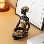 African Tribal Woman Statue Resin Figurine Candlestick Art Sculpture Home Decor Exotic Decor for Living Room Office Storage (A)