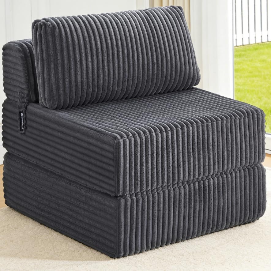 Convertible 4-in-1 Folding Sofa Bed Sleeper Chair Couch Foldable Chaise Lounger & Mattress Pocket Coils+Foam Fill Medium Support, No Assembly for Living Room/Bedroom, Single