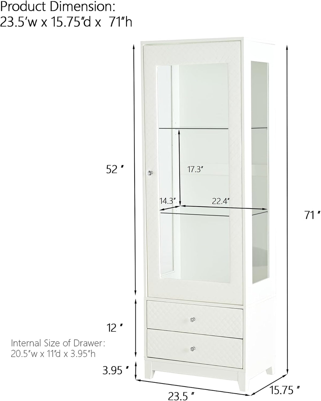 Freestanding Wine Cabinet, Upholstered Glass Door Bar Cabinet, 180° Viewing, 5-Color Ceiling Light, Adjustable Shelves, for Home or Dining Room, White