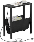 Vagusicc Narrow End Table with Charging Station, Narrow Nightstand with USB Ports & Outlet, Slim Sofa Side Table, Black End Table, Small Side Table for Small Spaces, Living Room, Bedroom, Black