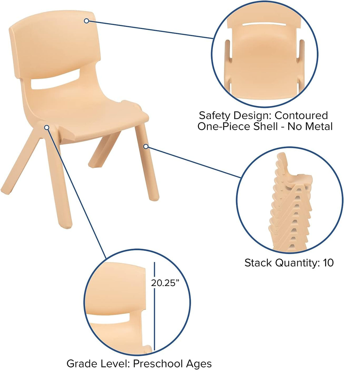 Flash Furniture 26.5x21.75 in Activity Table with 4 Chairs, Natural | Adjustable Height Table, Plastic, Durable Construction, Commercial Use