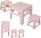 3-Piece Plastic Kids Folding Table and Chairs Set, Portable Activity Furniture with 2 Foldable Chairs for Playroom, Crafts, Snacks, Learning, Indoor Outdoor Use and Small Spaces Light Pink