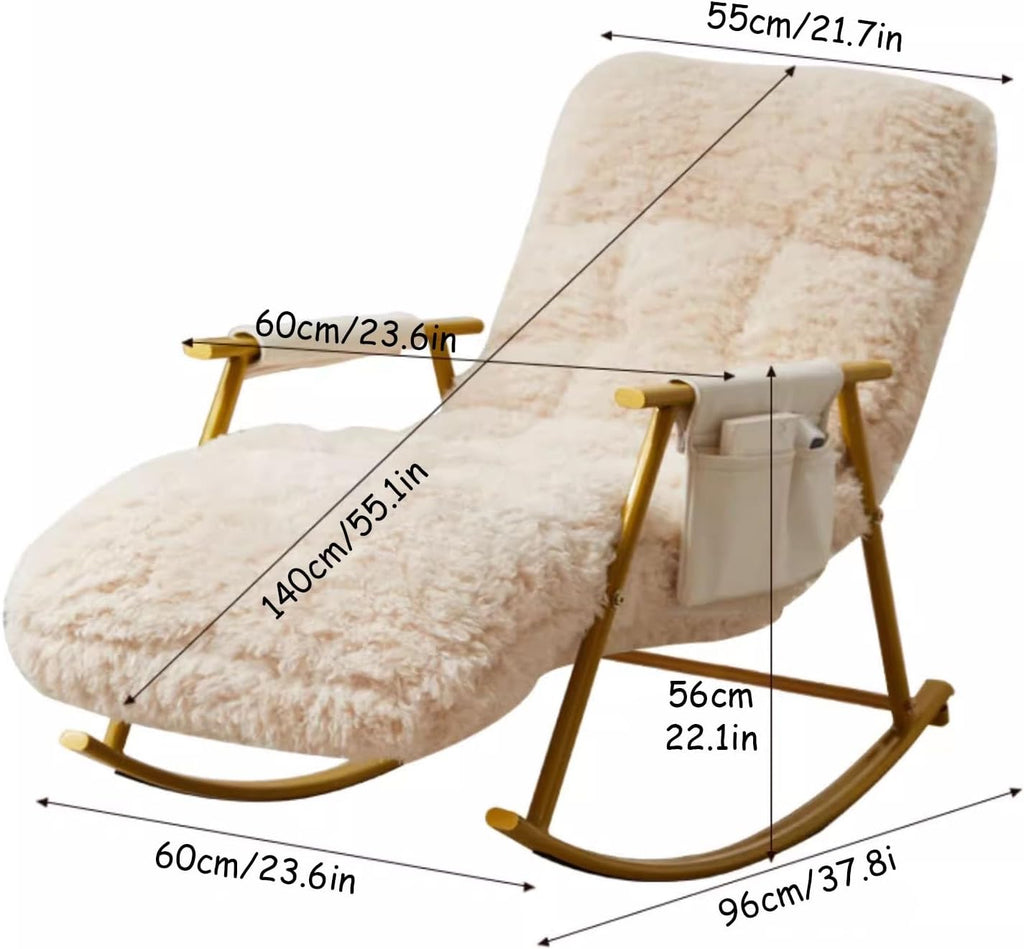 Fluffy Armchairs with Adjustable High Backrest, Rocking Chair with Side Pockets, Upholstered Glider Cozy Accent Chair, Loading Capacity 200kg/440lb