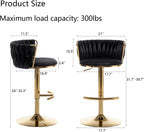 Riknuxi Velvet Bar Stools Set of 3, Counter Height Bar Chairs with Low Back, Gold Swivel Bar Stools for Kitchen Island, Pub (Black)