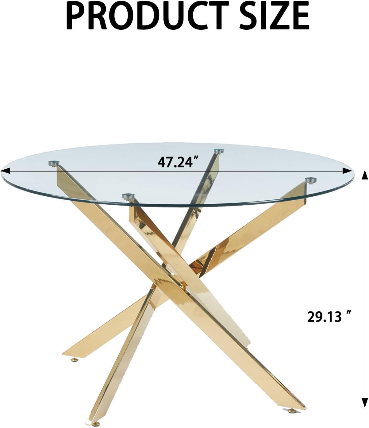 47.24" Round Dining Table for 6 8, Modern Clear Glass Kitchen Table for 6 with Gold X Metal Legs, Contemporary Circle Dining Room Leisure Tables for Kitchen Apartment
