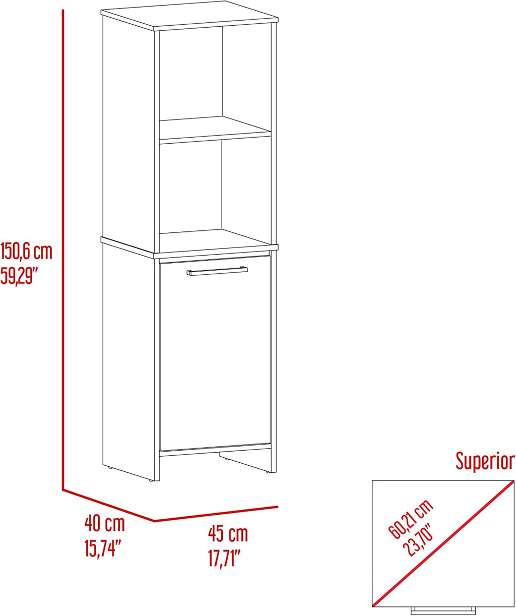 Eiffel Kitchen Pantry with Two External Shelves & Two Interior Storage, Single Door Cabinet, White