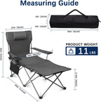 apollo walker Reclining Beach Chair, Adjustable 90-135° Backrest Camping Lounge Chairs for Adults, Folding Chair with Foot Rest & Detachable Pillow - Standard 6-Leg, Grey