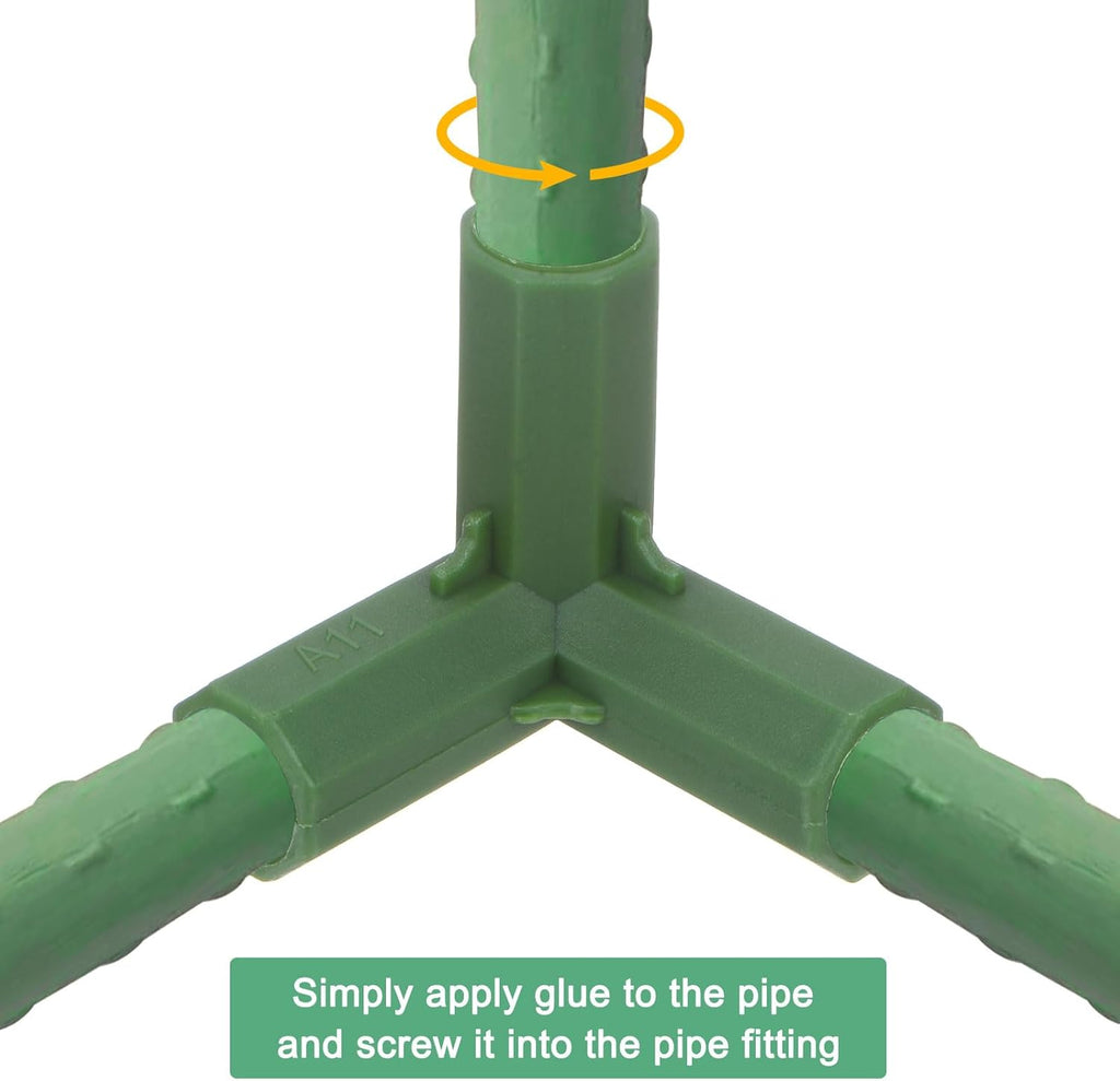 4 Pcs 11mm Greenhouse Frame Building Connectors, 3 Way Right Angle Pipe Fitting for Grape Trellis/Sunscreen Shed/Gardening Plant Stakes, Greenhouse Accessories [Green]