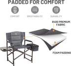 TIMBER RIDGE Lightweight Camping Chair, Portable Laurel Director's Chair with Foldable Side Table, Cooler Bag & Mesh Pocket, Compact Outdoor Folding Lawn Chair, Supports 300lbs, Grey